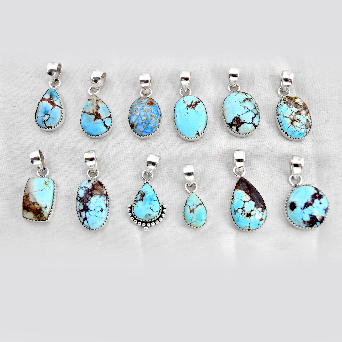 Hand-Carved-Wholesale-Lot-Of-12-Natural-Golden-Hills-Turquoise-Pendant-W3920