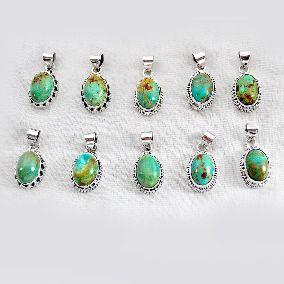 Handcrafted-Wholesale-Lot-Of-10-Natural-Green-Kingman-Turquoise-Pendant-W4029