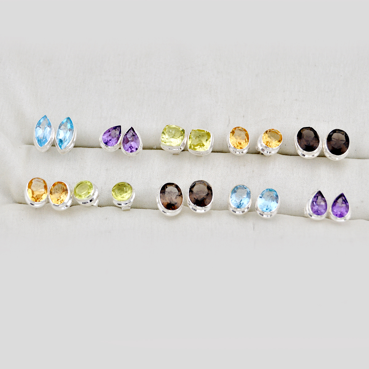 Hand-Carved-Wholesale-Lot-Of-10-Natural-Multicolor-Multi-Gemstone-Earrings-W4062